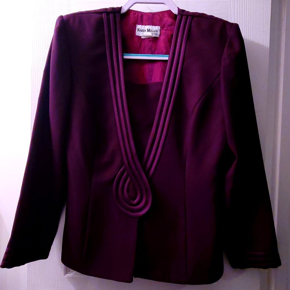 Plum Blazer with skirt.